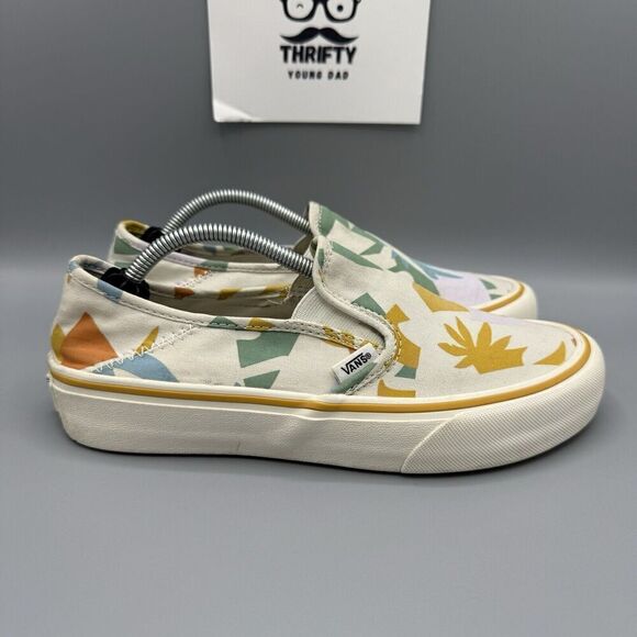 VANS SLIP-ON PRO Leila Hurst Slipper Women's 8 White Canvas Tropical Flower - Picture 1 of 8